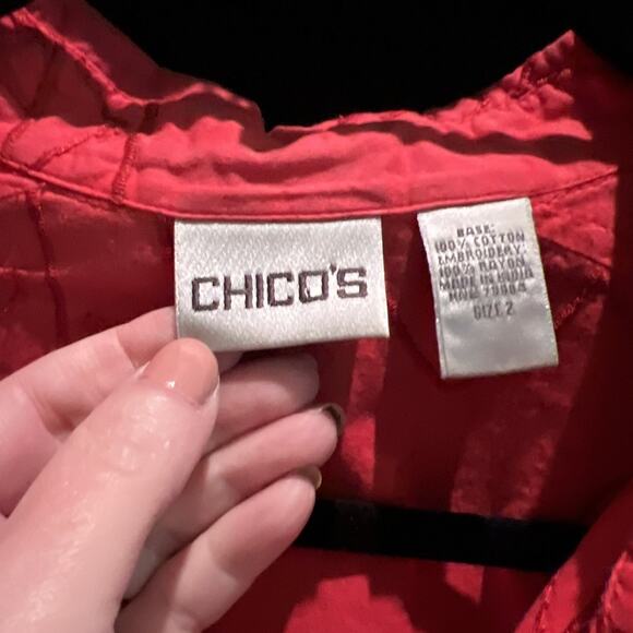 Chicos size 2 Button Down Top Womens Large Orange embroidered Paisley - Picture 4 of 9